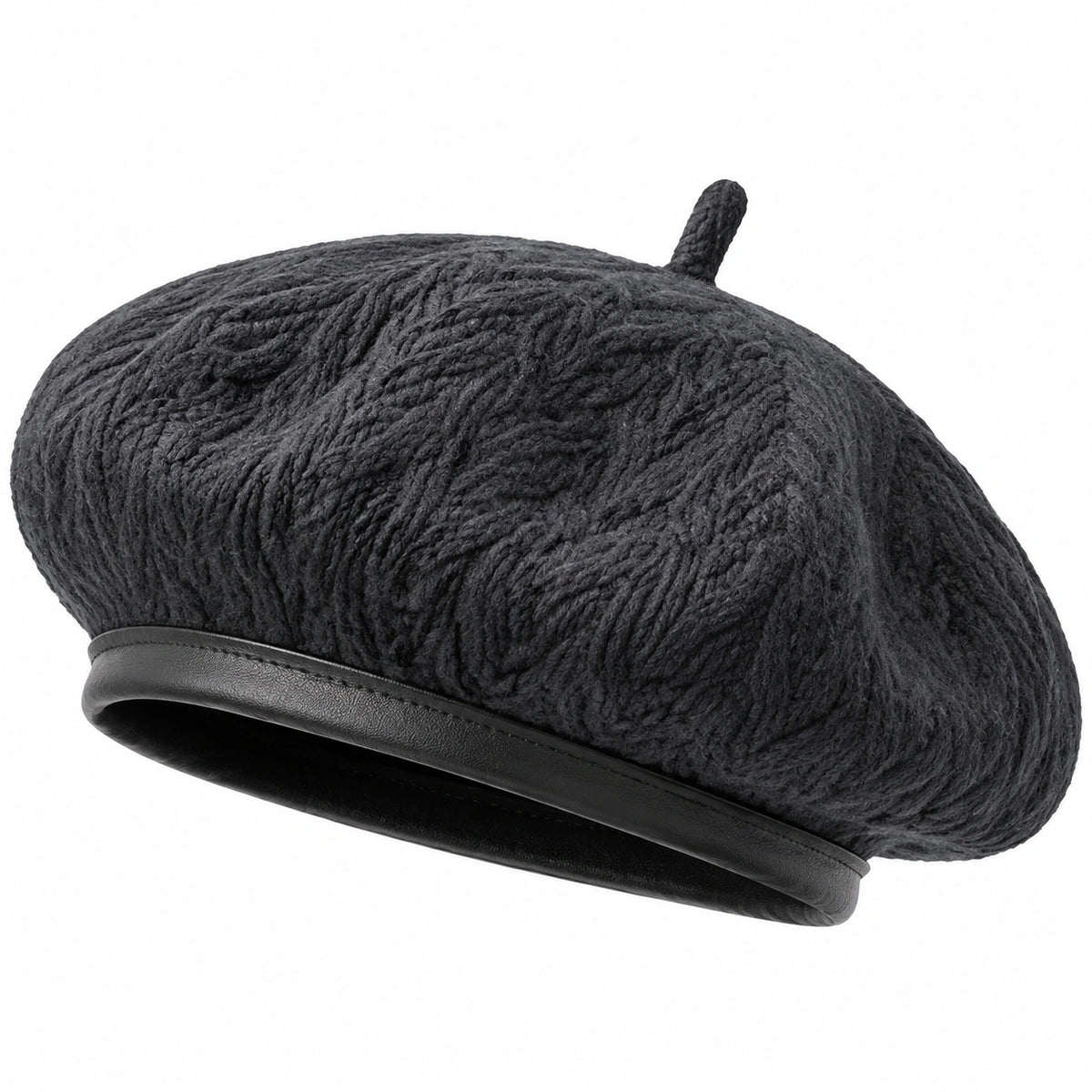 Boina de talla única negra de punto texturizado con acabado casual