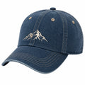Gorra de béisbol talla única en tejido vaquero azul con bordado de montaña y visera curva