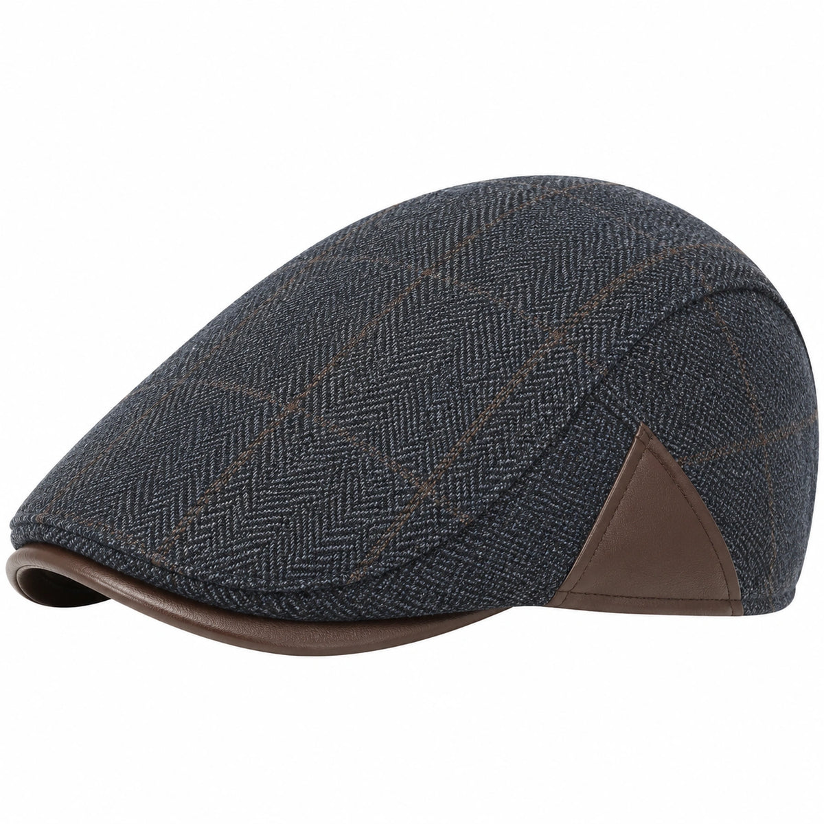 Gorra plana talla única de tejido gris oscuro y marrón con diseño espiga