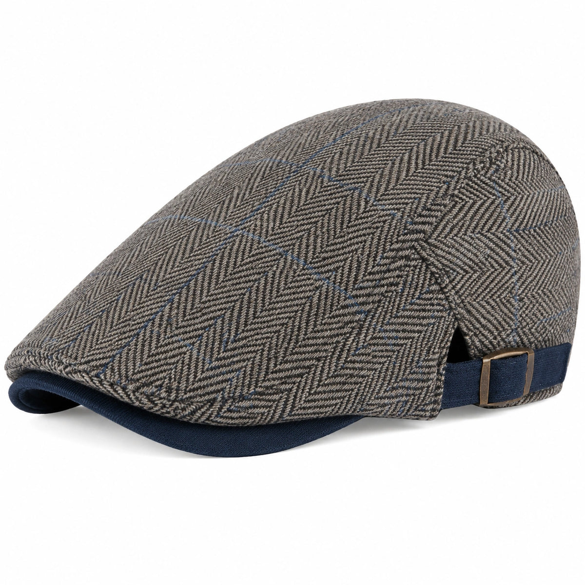 Gorra plana talla única de tejido gris y azul con ajuste trasero estilo clásico