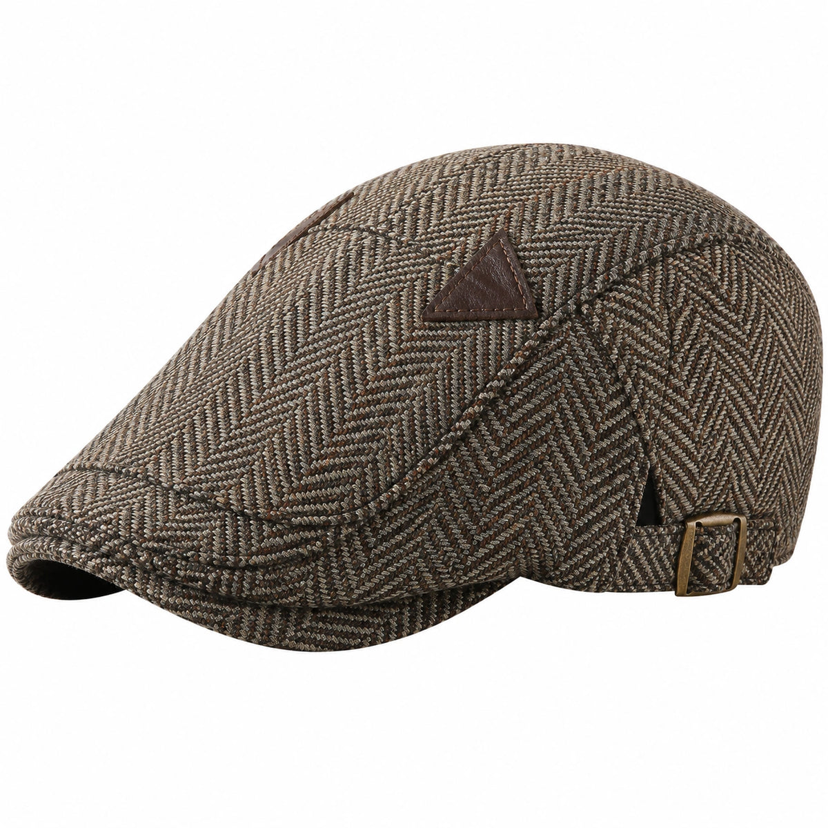 Gorra plana de talla única marrón/gris de tejido con estampado de espiga y ajuste trasero