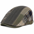 Gorra plana talla única de tejido verde y multicolor con cuadros estilo clásico ajustable