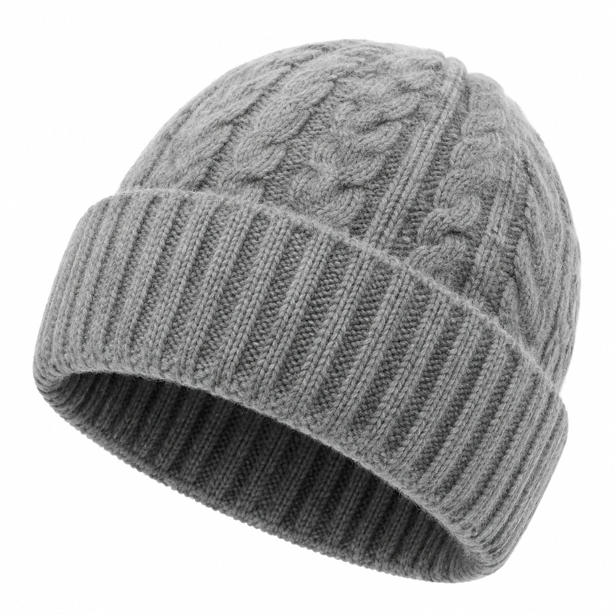 Gorro de punto talla única gris con vuelta trenzado para invierno