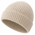 Gorro de punto talla única beige con borde doblado para uso diario
