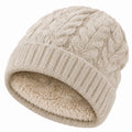 Gorro de punto talla única beige con forro cálido y trenzas