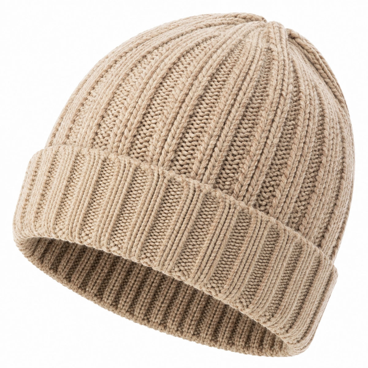 Gorro talla única de punto beige con vuelta para uso diario