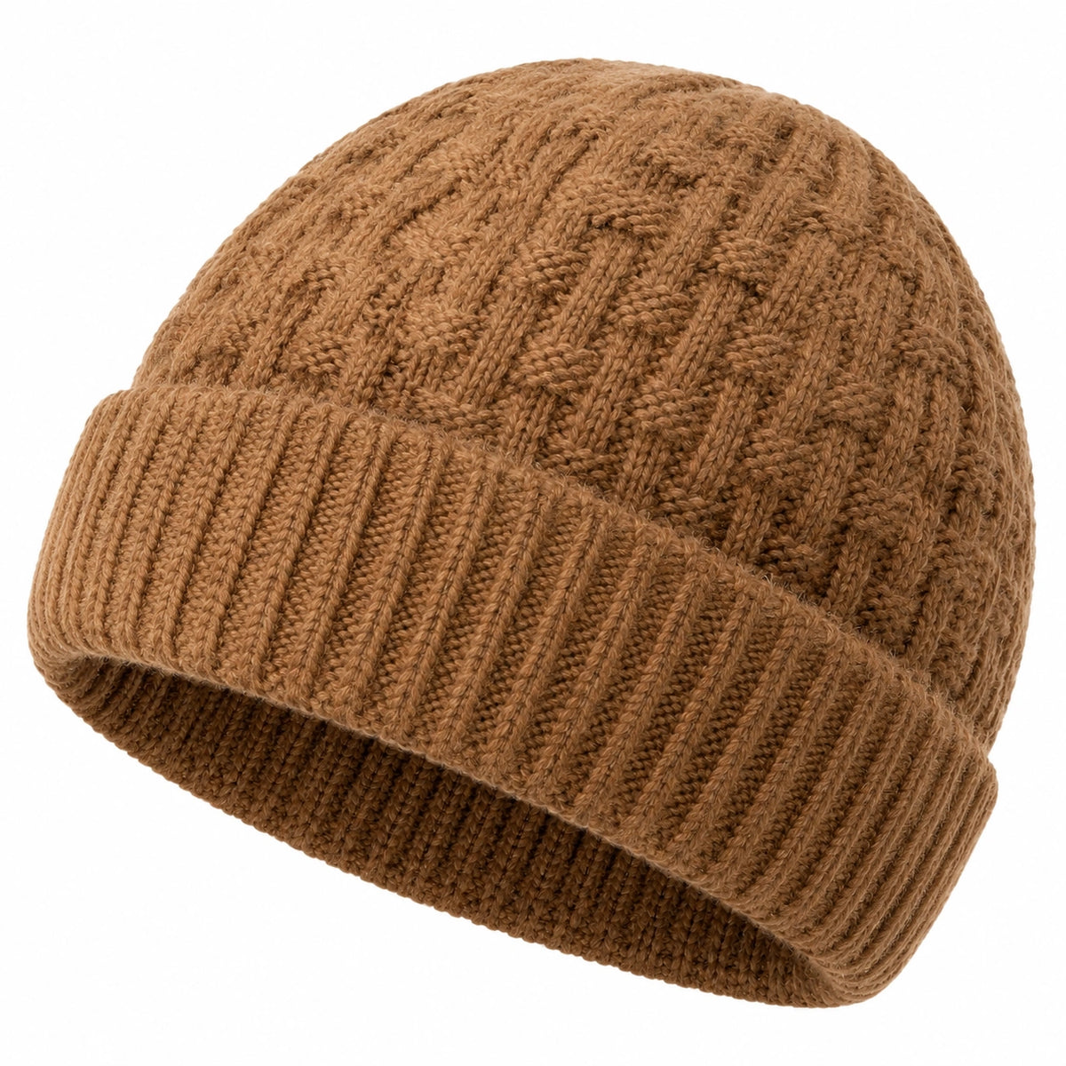 Gorro de punto talla única marrón con vuelta para invierno