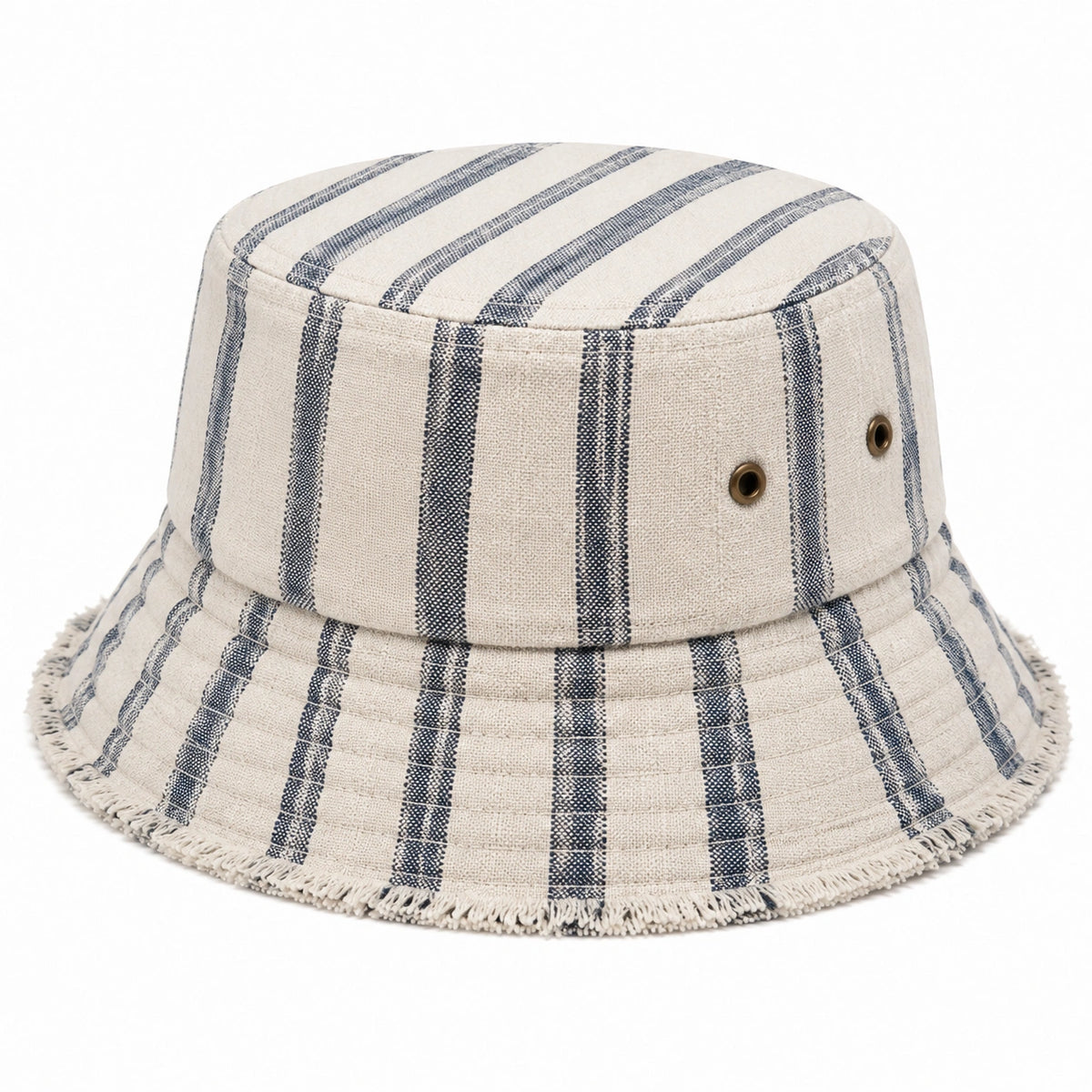 Sombrero pescador talla única de tejido beige y azul a rayas con ala flexible