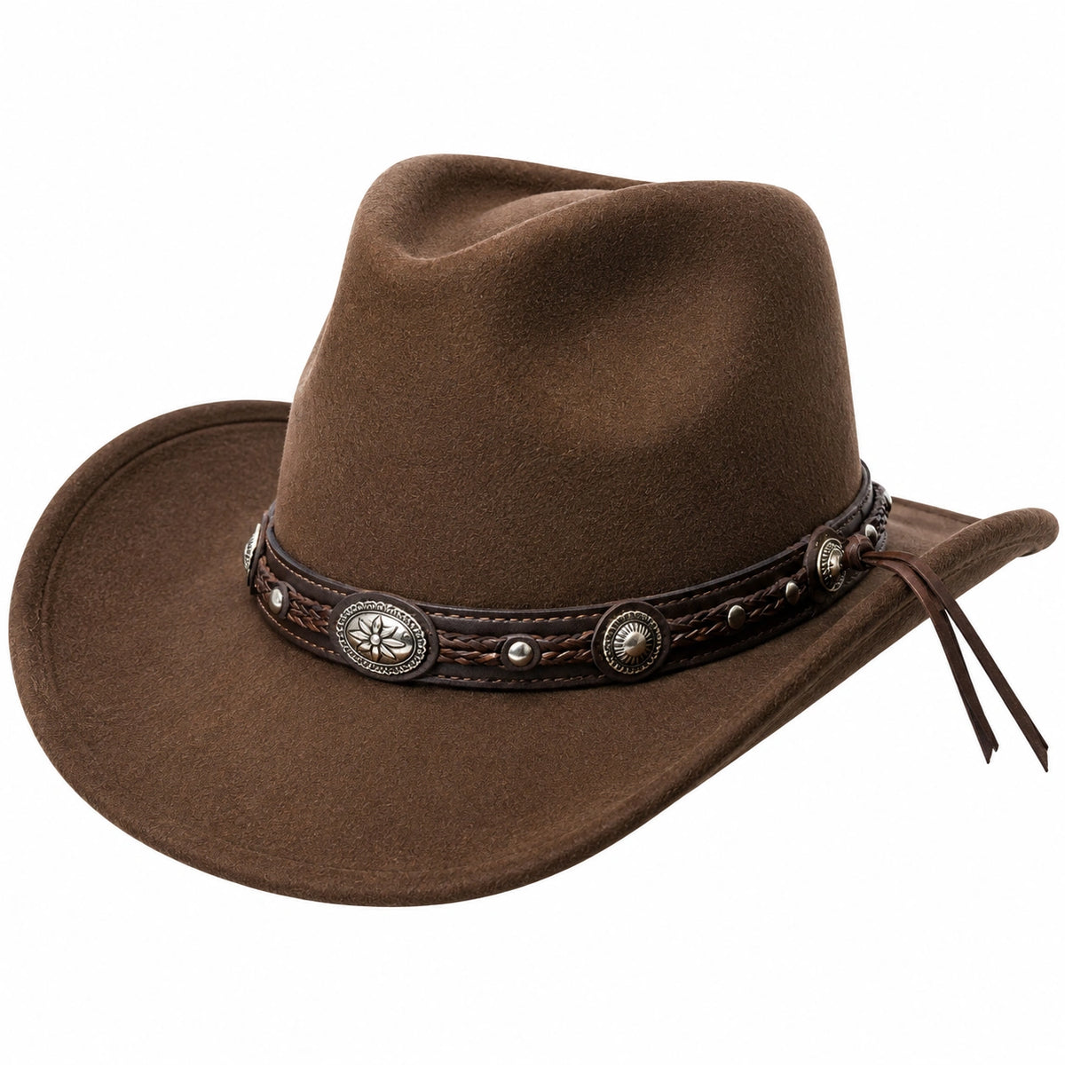 Sombrero vaquero talla única marrón con acabado efecto ante y banda decorativa