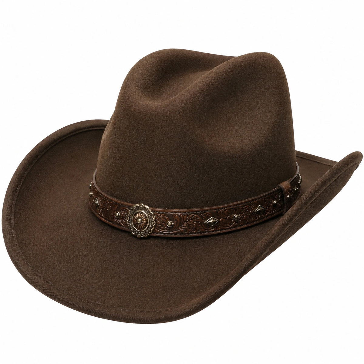 Sombrero vaquero talla única de fieltro marrón con cinta decorativa estilo western