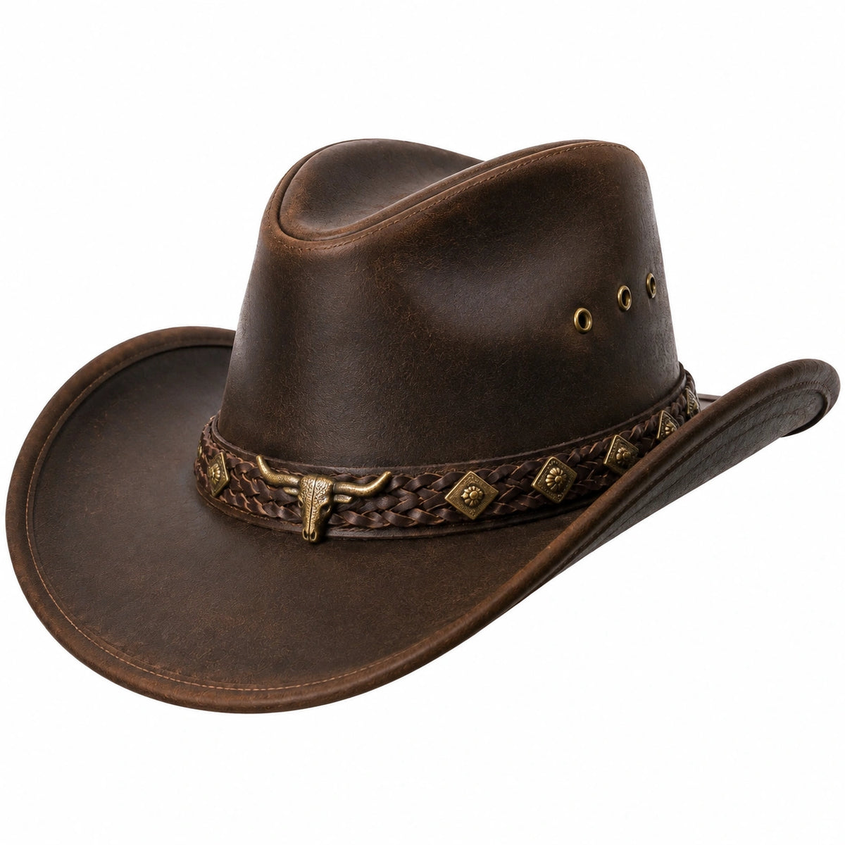 Sombrero cowboy talla única de material sintético marrón con banda trenzada estilo western
