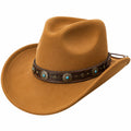 Sombrero de ala ancha talla única marrón con banda decorativa estilo vaquero