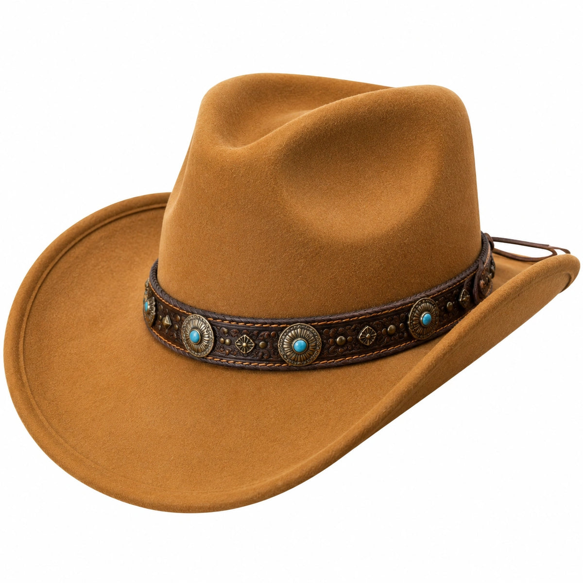 Sombrero de ala ancha talla única marrón con banda decorativa estilo vaquero