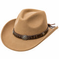 Sombrero cowboy talla única de fieltro beige con banda efecto piel estilo western