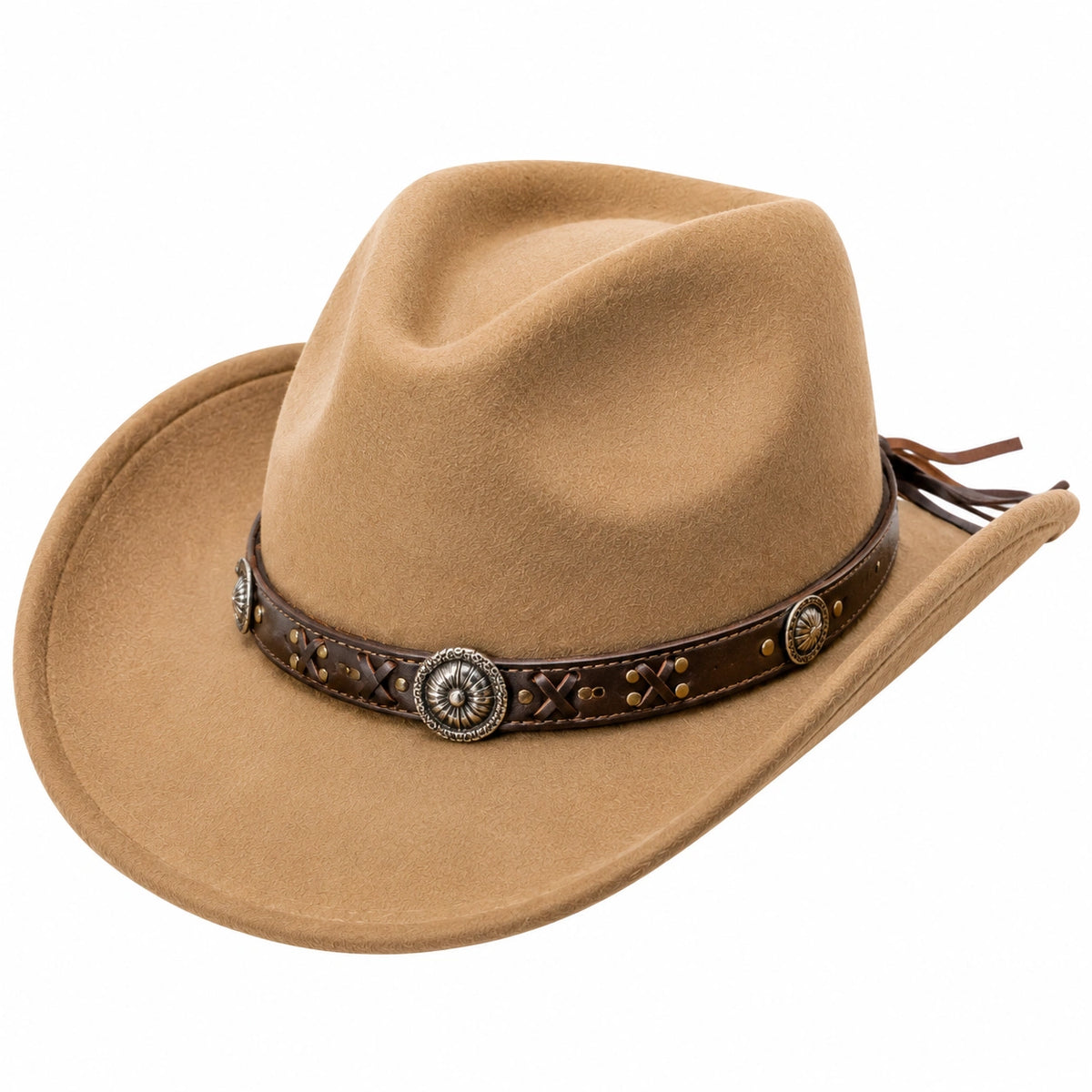 Sombrero cowboy talla única de fieltro beige con banda efecto piel estilo western