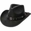 Sombrero cowboy talla única de piel sintética negra con banda decorativa estilo western