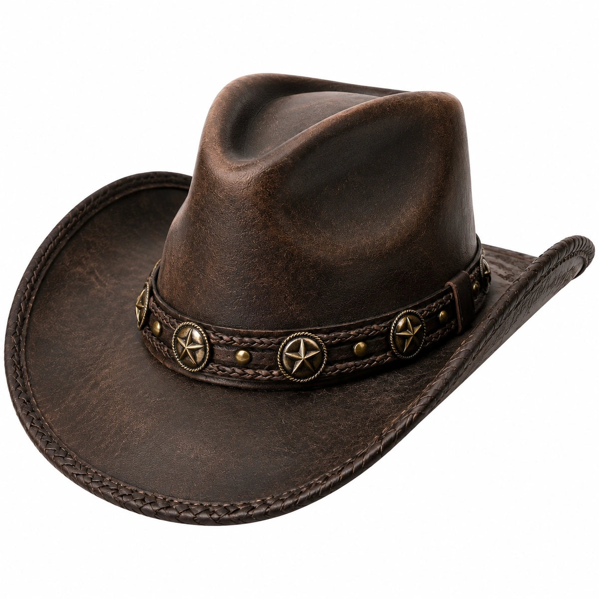 Sombrero vaquero talla única marrón con acabado tipo cuero y banda decorativa