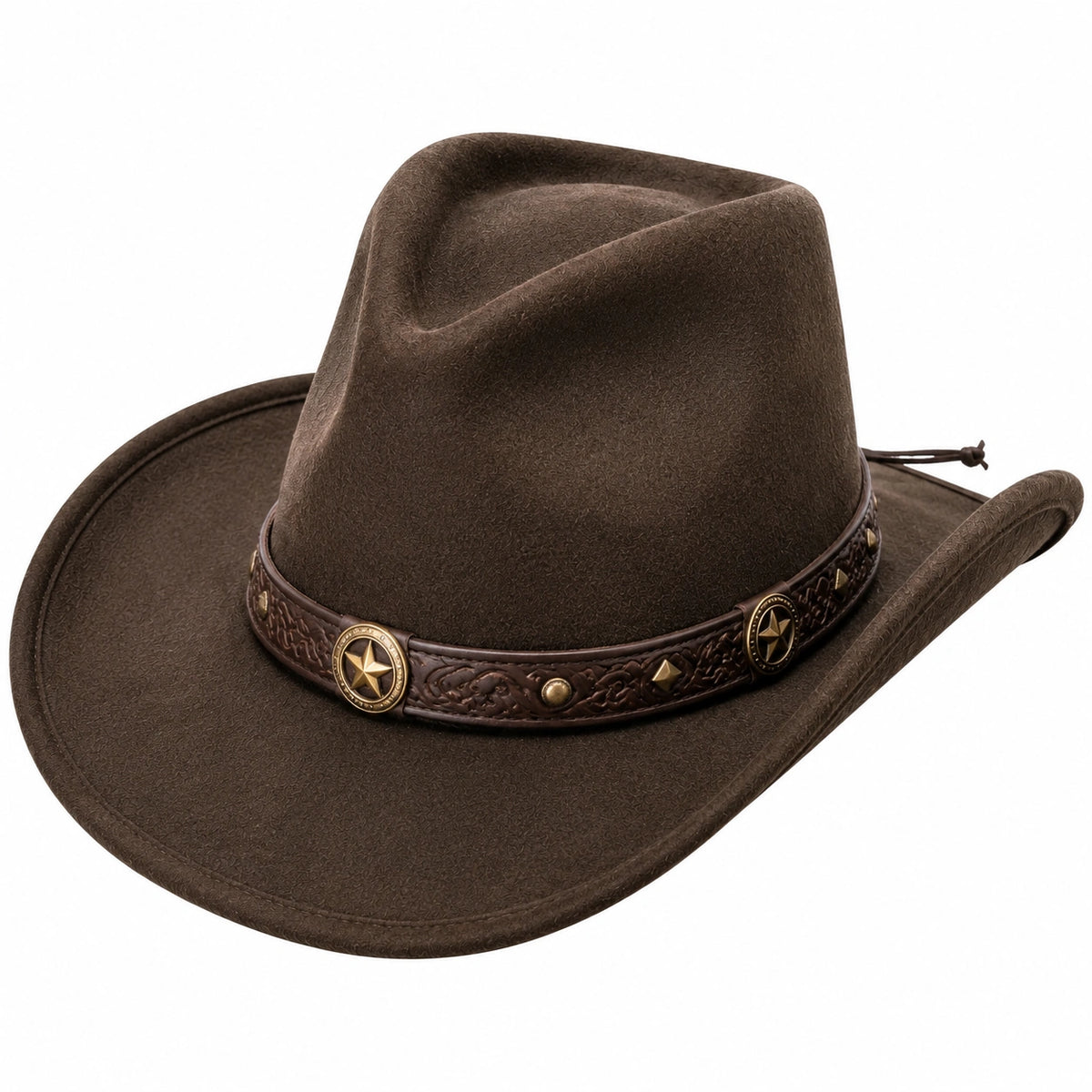 Sombrero vaquero talla única marrón de aspecto cuero con banda decorativa